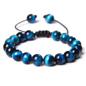 Bracelet Cool Royal Blue Tiger Eye Bracelets Pierre Naturelle Oeil De Tigre Perles Bracelets Pulsera Hombre Hommes Réglable Tissé Corde Bracelets