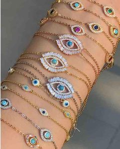 Bracelet Designer Baguette Cubique Zircone Cz Lucky Eye Bracelet 3 Couleur De Luxe Magnifique Femmes Cadeau Turquoises Gem Brillant Turc Mal Bijoux