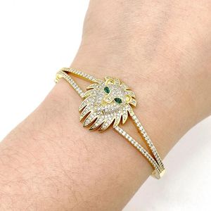 Bangle Dubai Medio Oriente Personalidad Punk Bisagras para mujeres Green Cubic Zirconia Lion Eye Jewelry