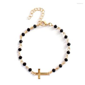 Bracelet mode Style bohème croix perle Bracelet résine noire couleur or femmes chaîne dame fête bijoux accessoires