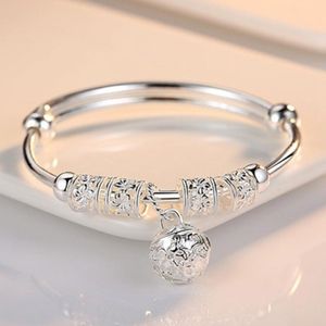 Jonc Mode Bracelet Argent Rétro Ethnique Cloche Chrysanthème Motif Ouvert Réglable Unisexe Cadeau