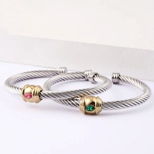 Brazalete de moda de acero inoxidable trenzado anillo dividido brazaletes de circonio para mujeres fiesta de boda pulsera personalizada de lujo joyería 231219