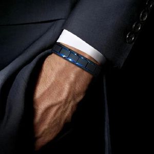 Brazalete GENTLEMAN AZUL Y NEGRO PULSERA DE ESLABONES DE ACERO INOXIDABLE DE DOBLE ACABADO PARA HOMBRE JOYERÍA