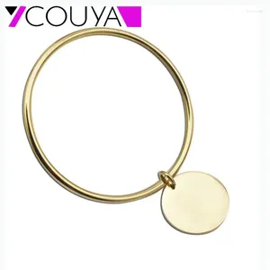 Brazalete de acero inoxidable de Color dorado, pulsera con dije de etiqueta lisa redonda Simple para mujer, joyería de moda al por mayor