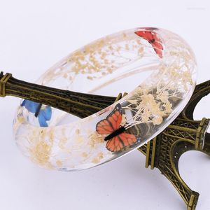 Brazalete hecho a mano pulsera de flores secas 2022 moda de primavera para mujer súper transparente epoxi plástico AB resina pulseras brazaletes para niñas