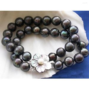 Brazalete hecho a mano anudado 2 hebras pulsera natural 8-9 mm perla negra de agua dulce 20 cm para mujer joyería de moda