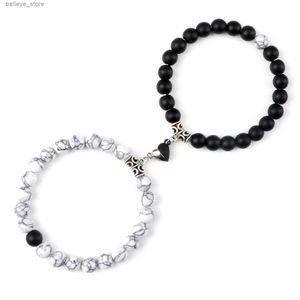 Brazalete Pareja caliente Yin Yang Pulsera Set Hombres 8 mm Piedra natural Forma de corazón Imán Amor Braclet para mujeres Amistad Joyería de moda GiftL231227