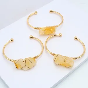 Bracelet irrégulier cru citrine grande ouverte pour les femmes de bracelet de bracelet réglable en pierre en pierre or d'or