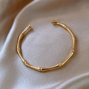 Bracelet de luxe en bambou couleur or pour femmes, Bracelets durs à la main sur bijoux réglables de styliste C, cadeau pour filles