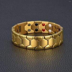 Brazalete de brazalete de brazalete Bio Energía Terapia de salud Dolor Dolor Golden Titanium Acero inoxidable WELADRITA MAGNO Magnética