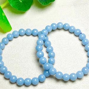 Bracelet en pierre d'ange naturelle, perles rondes, Chakra de guérison, soulagement du Stress, Reiki Yoga, énergie bleue, 1 pièces, 8mm