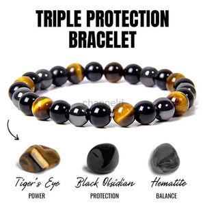 Bracelet Naturel Noir Obsidienne Hématite Perles Couleur Oeil De Tigre Bracelets Hommes Pour Magnétique Protection De La Santé Femmes Âme Bijoux Pulser Hombre 240319