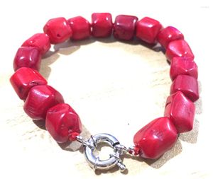 Bracelet ras du cou cylindrique en perles de corail rouge naturel, 7.5 pouces