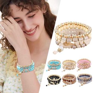 Brazalete Joyería azul marino para mujeres Pulseras de cuentas apilables Damas para hombre Estiramiento Conjunto de pulseras multicapa Relojes a juego ParejasBangle