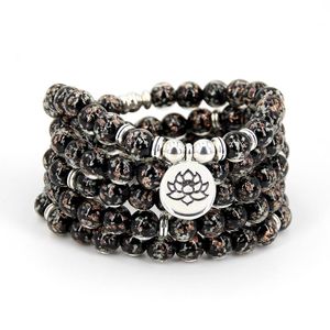 Brazalete nueva pulsera femenina cuentas luminosas de cristal negro 108 maleta mala yoga flor de loto joyería dropshipping