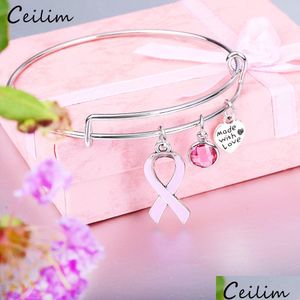 Bracelet Nouveau Ruban Rose Sensibilisation Au Cancer Du Sein Survivant Charme Bracelet Extensible Fil Courage Espoir Cadeau Pour Les Femmes En Gros Drop De Dhwzr