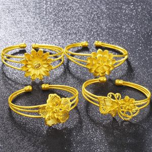 Brazalete No Fade Vietnam Aluvial Gold Pulseras Flor Mariposa Boda Joyería Para