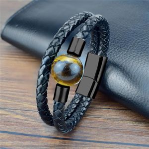 Bracelet Punk Bracelet Hommes Charme En Cuir Véritable En Acier Inoxydable Fermoir Aimant Bijoux 9 Types Pierre Naturelle Bracelets De Perles Cadeau Pour Hommes