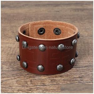 Bracelet Punk Rivet Large En Cuir Manchette Wrap Bouton Bracelet Réglable Bracelet Pour Hommes Femmes Mode Bijoux Drop Delivery Bracelets Dhixr