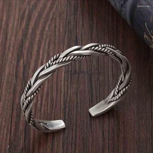 Brazalete S925 de plata esterlina tejido con textura torcida, brazaletes para mujeres y hombres, pulsera coreana tailandesa Vintage, regalo de joyería hecho a mano