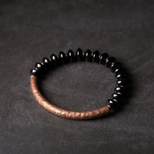 Brazalete Platillo Cuentas de ónix Batido a mano Pulsera de cobre oxidado artificial Joyería Tendencia Hombre Mujer Pareja Punk Inspirar joyería 230927