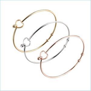 Bracelet sier couleur / or / gold rose couleur acier inoxydable fil ouverte coeur amour bracelets bracelet diy bracele 60 mm entier 3790 q2 dro dh5k3