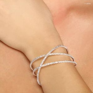 Bracelet Simple strass croix Bracelet accessoires de mariage pour femmes charme mariée brillant manchette creux main décor bijoux