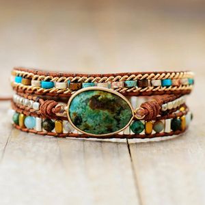 Bracelet splendide nouveaux bracelets d'enveloppement en cuir multi-brins turquoises naturelles à la main cordon perlé bracelet homme femmes bijoux bijoux