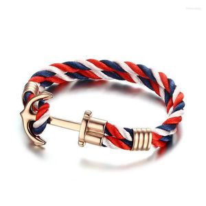 Bracelet Titane Acier Bleu Foncé Fleur Corde Or Ancre Main Ligne Bracelet Mode Homme Melv22