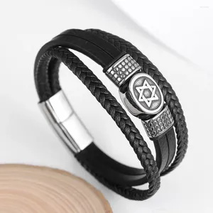 Bangle Trend Multicapa de cuero tejido Hexagram Star Bracelets encantadoras de moda para hombres accesorios punk de joyería