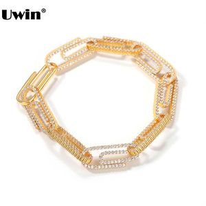 Brazalete UWIN Hip Hop Joyería 10 mm Clips de papel Pulseras Collares Micro Pave Cubic Zirconia Pulsera para mujeres Hombres Joyería de moda