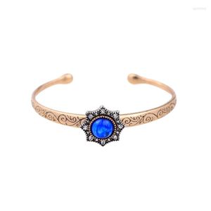 Bracelet Vintage Sculpture Motif Manchette Ouvert Femmes Mode Bleu Fleur Costume Bijoux En Gros