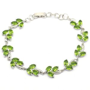 Brazaletes SheCrown de 16x10 mm con forma de hoja encantadora, peridoto verde, topacio azul suizo, pulsera de plata para citas para mujer, 7,08,0 pulgadas