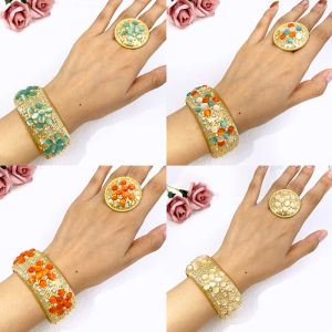 Bracelet en bracelet en or 18k Ensemble pour femmes Bracelet en pierre colorée