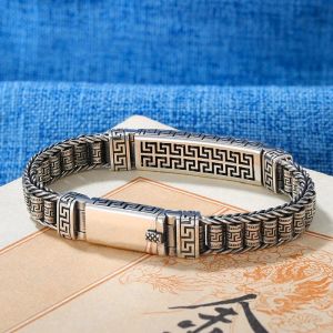 Bracelets tissés en argent 925 pour hommes, classique, Vintage, Design Carven, Texture géométrique, bracelets de Style National, bijoux rétro