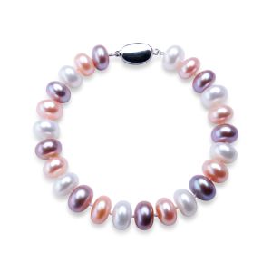 Brangles Dainashi Trendy 925 Perle en argent sterling perle Natural Natural Eater Pearl Bracelets pour femmes, 89 mm de longueur, mélange violet rose blanc