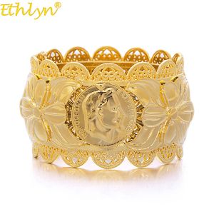 Brazaletes Joyería Ethlyn Joyería estilo Dubai Moneda de Napoleón Brazalete grande para mujeres Brazaletes de color dorado Africano / India // Artículos de Medio Oriente B68