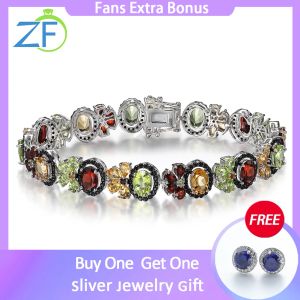 Brazaletes GZ ZONGFA 100% 925 pulseras de plata esterlina para mujeres Natural rodolita peridoto citrino piedra preciosa encanto moda joyería fina