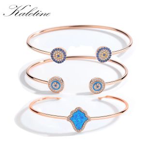 Brazaletes Kaletine, pulseras de plata de ley 925 contra el mal de ojo para mujer, brazaletes de la suerte, Hamsa, mano, Luna, Ojo Azul, circón, joyería de buenos de lujo