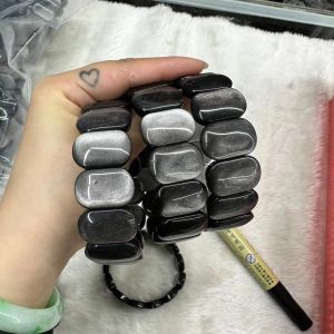 Bracelet en pierre d'obsidienne en argent naturel Crystal Reiki guérison High Quality Gemstone Fashion Bijoux Christmas Gift Wholesale
