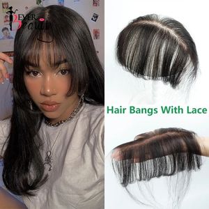 Bangs Human Hair Bangs No Clips Bangs With HD Crystal Lace 3D Blunt Cut Natural Hair Bangs OverHead Hair Extensions Remy Hair Black 230914