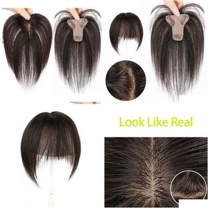 Frange Toppers de cheveux humains pour femmes Clip en Topper avec 3D Air 7Cmx8Cm postiches légère perte de Volume Er gris livraison directe Dhfbk