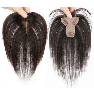 Bangs Cheveux Humains Toppers Pour Femmes Clip Dans Topper Avec 3D Air Bangs 7cmx8cm Postiches pour Légère Perte De Cheveux Volume Couverture Cheveux Gris 230504