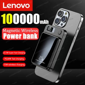 Banque Lenovo 100000mAh Power Wireless Bank Magnetic Qi Portable Powerbank 22,5W Charger rapide pour iPhone15 14 13 Samsung Fast Charging