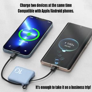 Banks 10000mAh Portable Power Bank Built in Cable Mini External Spare Battery Auxiliary Powerbank For iPhone 14 13 Samsung S22 Xiaomi