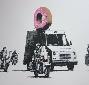Banksy Street Art Donut Police Art Póster con impresión de seda 24x36 pulgadas 60x90 cm 018845492