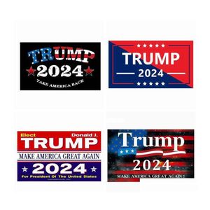 Banner Flags 11 Diseños 4X6Inch Trump 2024 Elección general de EE. UU. Pegatinas para el parachoques del coche Ventana de la casa Laptop Take America Back Decal Sti Dhdi3