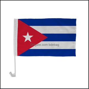 Banderas de la bandera 30X45Cm Bandera nacional de Cuba Una estrella Rayas azules y blancas Triángulo rojo Vidrio del coche Decorar banderas Bandera de tela de poliéster Dhwzb