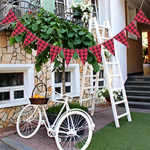 Banner Flags Red Plaid à carreaux Red White tissu triangle Triangle Banners Gingham Bunting Bunting d'anniversaire Picnival Picnival Outdoor Décorations