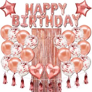 Banners fiesta de cumpleaños del bebé carta globos paquete rosa oro lluvia seda borla lentejuelas látex globo decoración suministros Partys Juguetes